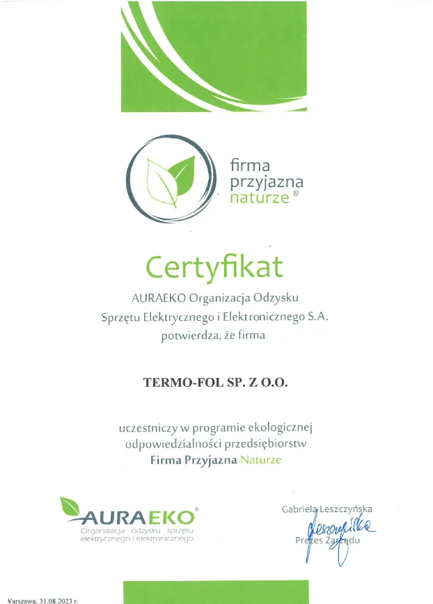 certyfikat firma przyjazna naturze
