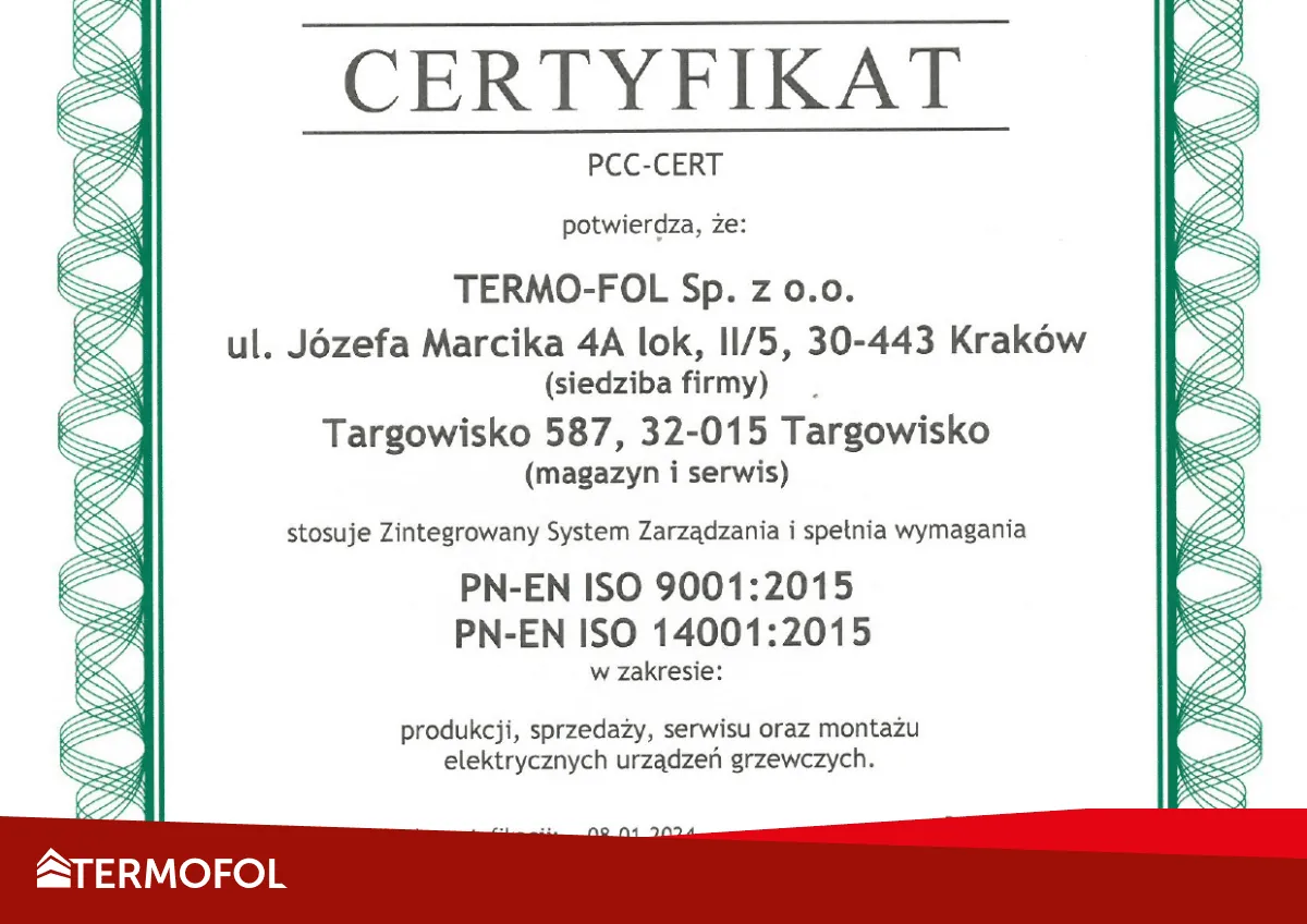Termofol zdobył certyfikat ISO 9001 i ISO 14001